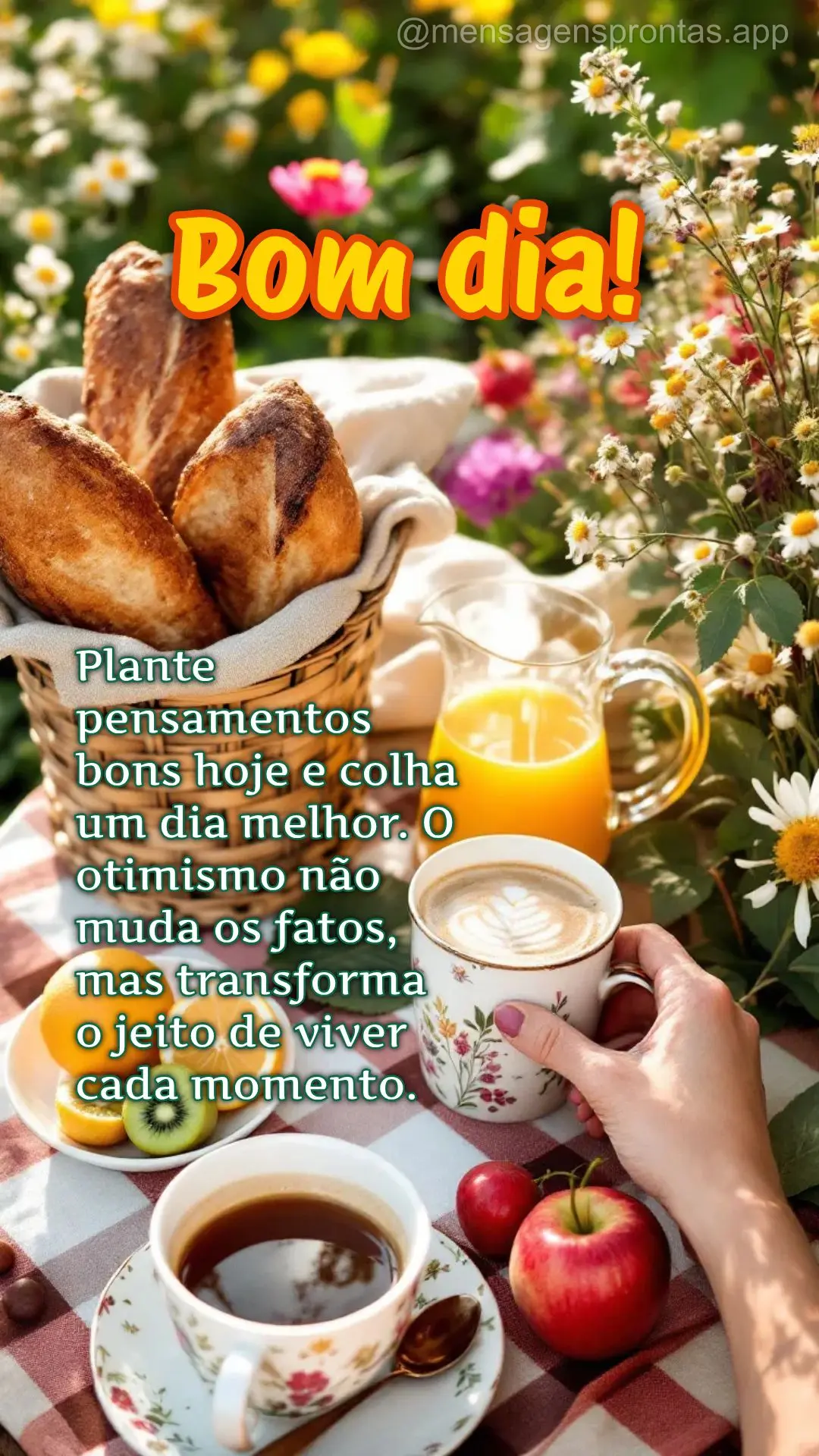 Plante pensamentos bons hoje e colha um dia melhor. O otimismo não muda os fatos, mas transforma o jeito de viver cada momento. Bom dia!