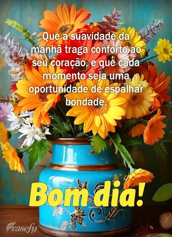 Que a suavidade da manhã traga conforto ao seu coração, e que cada momento seja uma oportunidade de espalhar bondade. Bom dia!