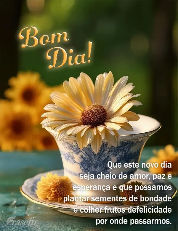 Que este novo dia seja cheio de amor, paz e esperança e que possamos plantar sementes de bondade e colher frutos de felicidade por onde passarmos. Bom d...