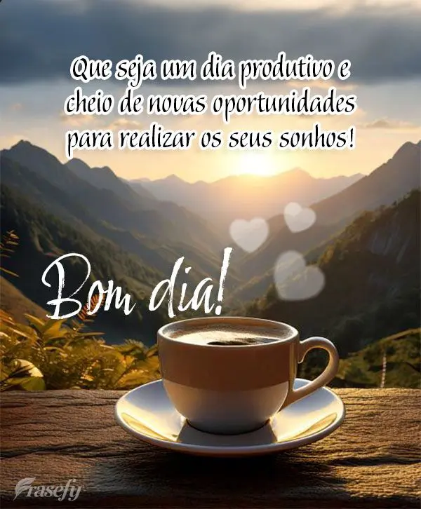 Que seja um dia produtivo e cheio de novas oportunidades para realizar os seus sonhos! Bom dia! 