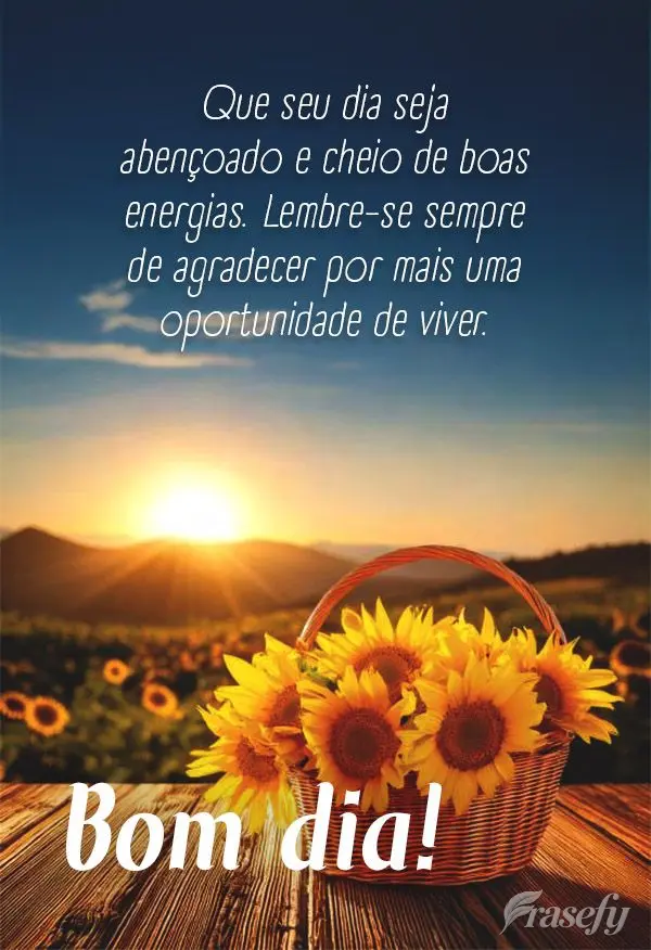 Que seu dia seja abençoado e cheio de boas energias. Lembre-se sempre de agradecer por mais uma oportunidade de viver. Bom dia!