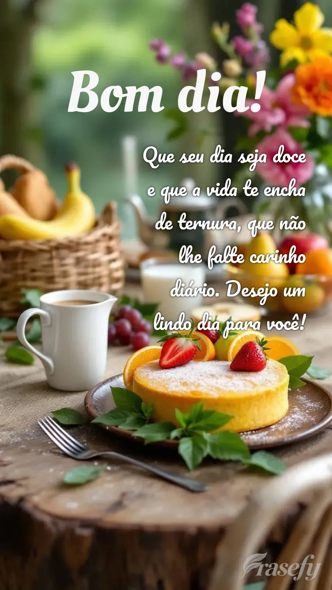 Que seu dia seja doce e que a vida te encha de ternura, que não lhe falte carinho diário. Desejo um lindo dia para você! Bom dia!