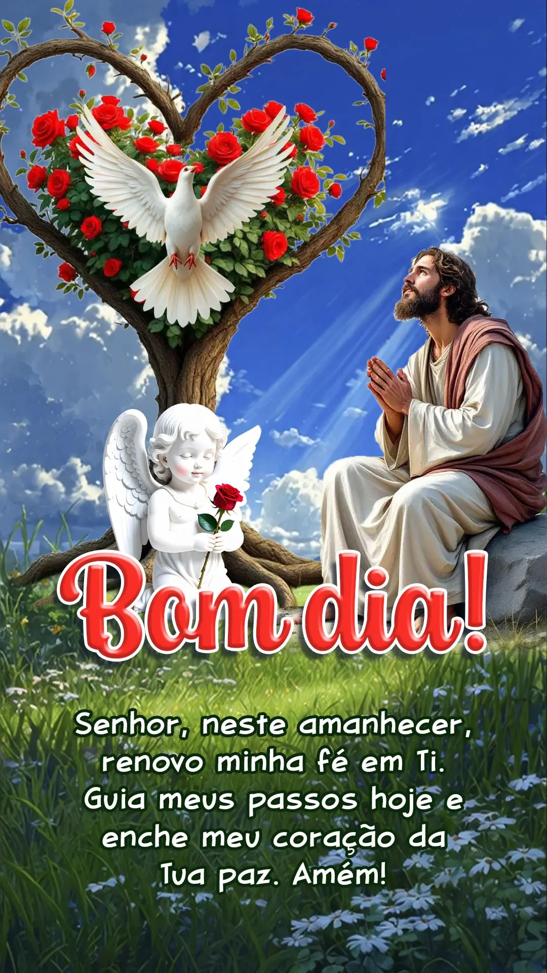 Senhor, neste amanhecer, renovo minha fé em Ti. Guia meus passos hoje e enche meu coração da Tua paz. Amém! 🙏✨