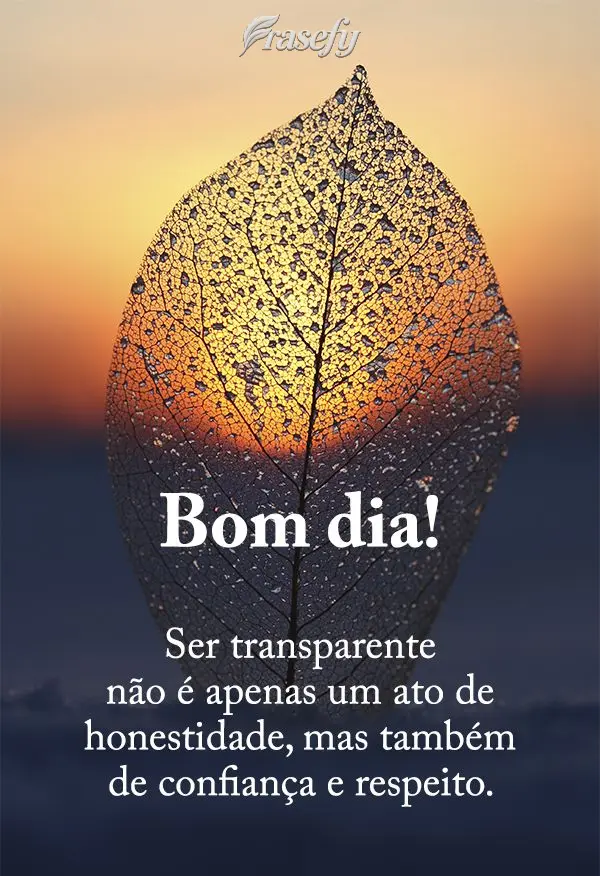 Ser transparente não é apenas um ato de honestidade, mas também de confiança e respeito.  Bom dia! 