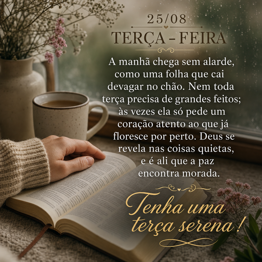 A manhã chega sem alarde, como uma folha que cai devagar no chão. Nem toda terça precisa de grandes feitos; às vezes ela só pede um coração atento...