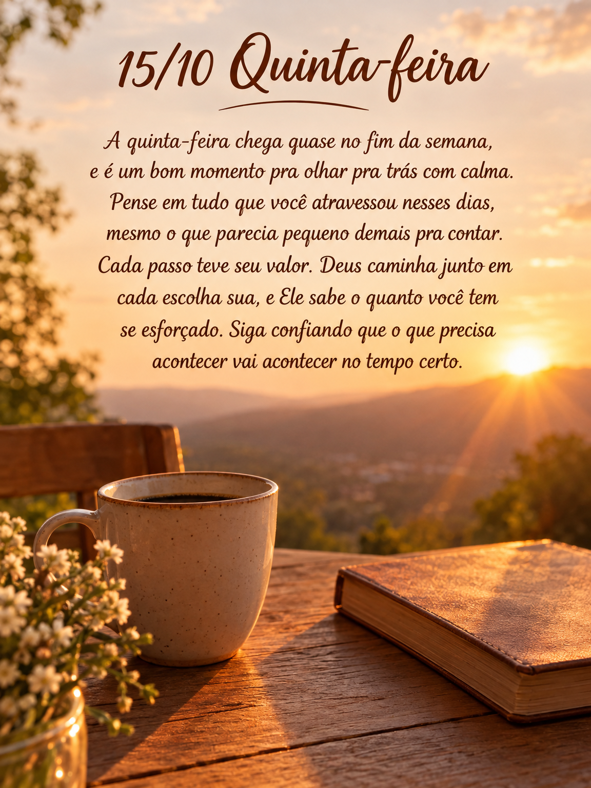A quinta-feira chega quase no fim da semana, e é um bom momento pra olhar pra trás com calma. Pense em tudo que você atravessou nesses dias, mesmo o q...