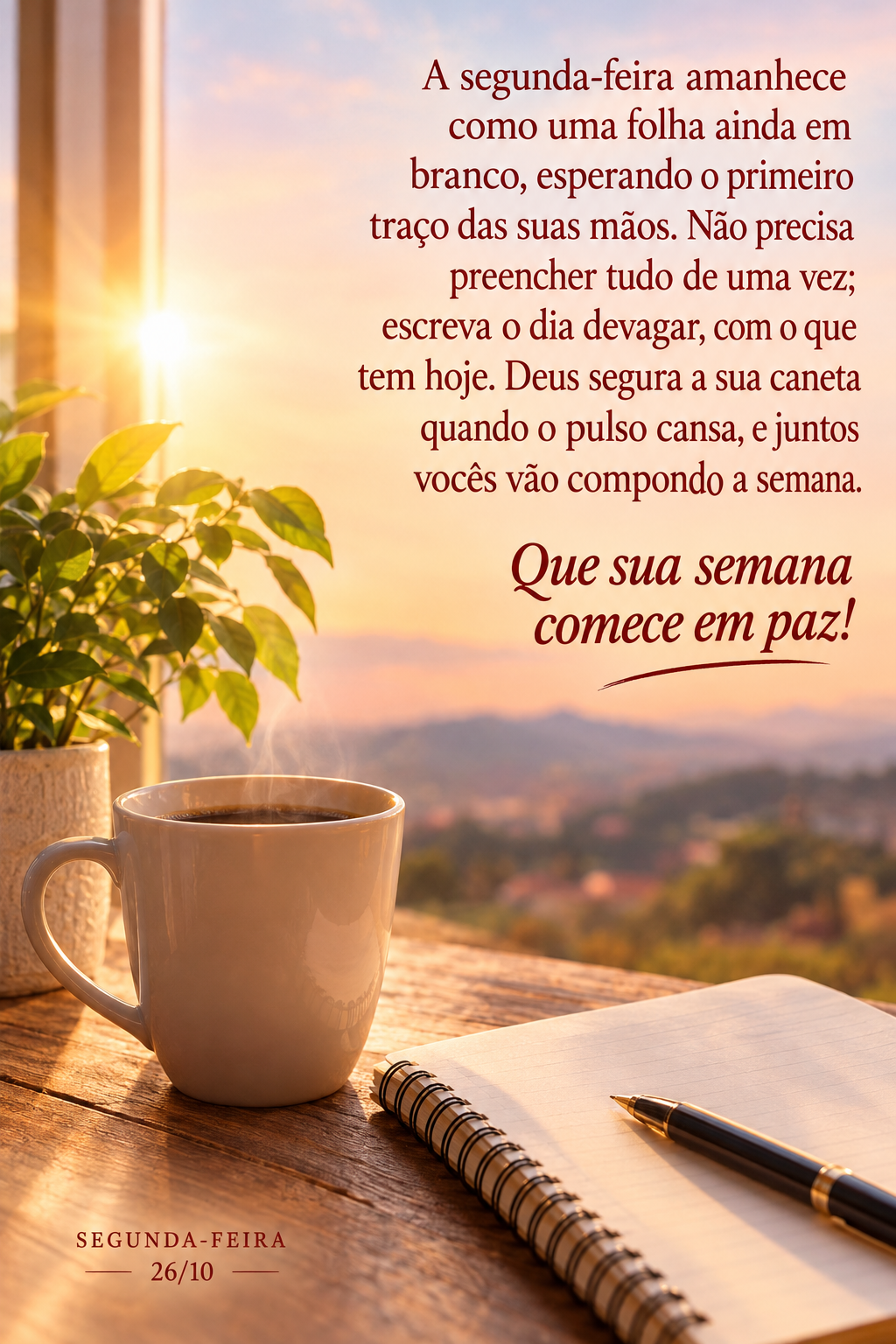 A segunda-feira amanhece como uma folha ainda em branco, esperando o primeiro traço das suas mãos. Não precisa preencher tudo de uma vez; escreva o di...