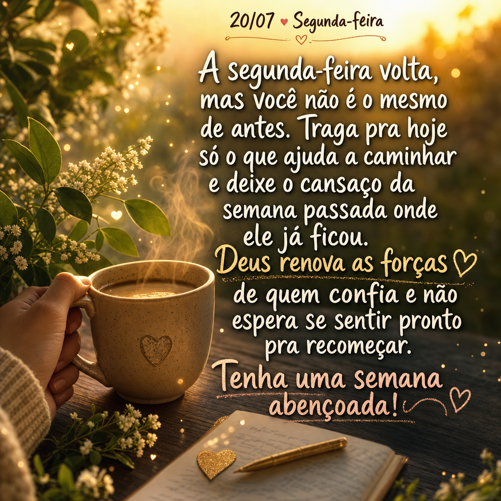 A segunda-feira volta, mas você não é o mesmo de antes. Traga pra hoje só o que ajuda a caminhar e deixe o cansaço da semana passada onde ele já fi...