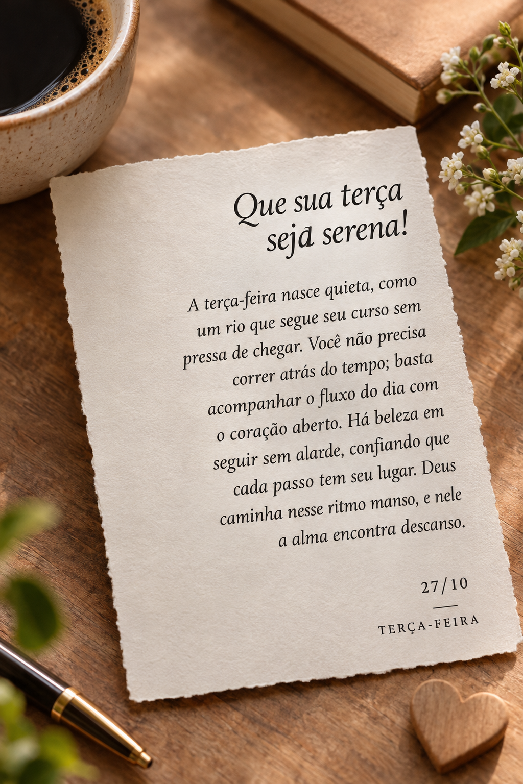 A terça-feira nasce quieta, como um rio que segue seu curso sem pressa de chegar. Você não precisa correr atrás do tempo; basta acompanhar o fluxo do...