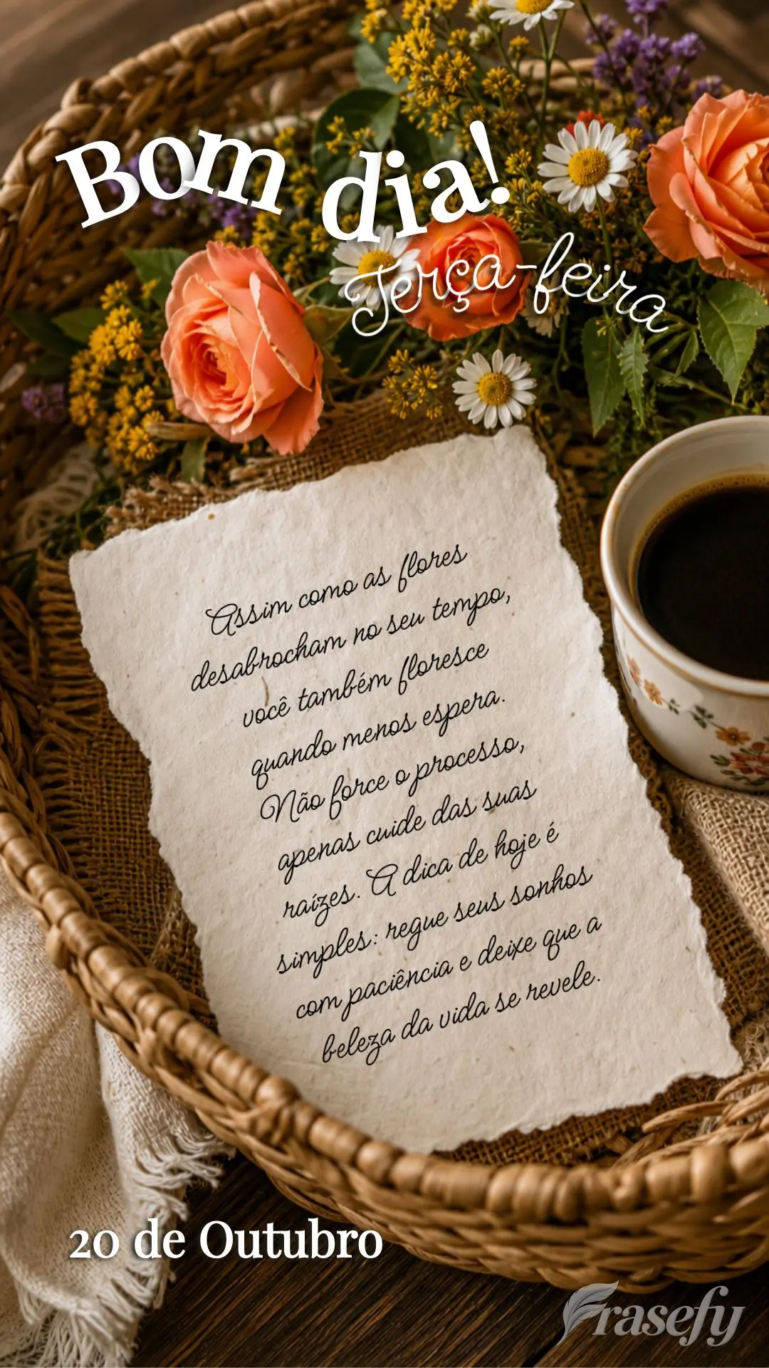 Assim como as flores desabrocham no seu tempo, você também floresce quando menos espera. Não force o processo, apenas cuide das suas raízes. A dica d...