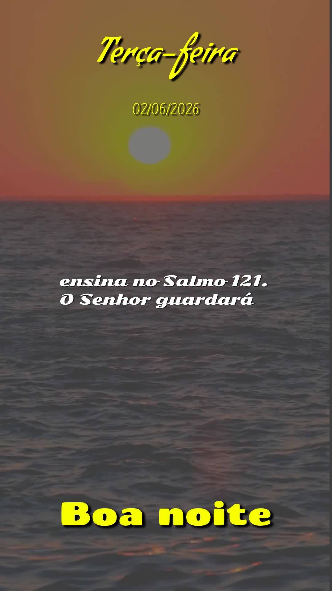 Boa noite, Senhor. Obrigado Deus por mais uma terça-feira vencida. Tu me livraste de todo mal e me concedeste saúde e força para vencer mais um dia. E...