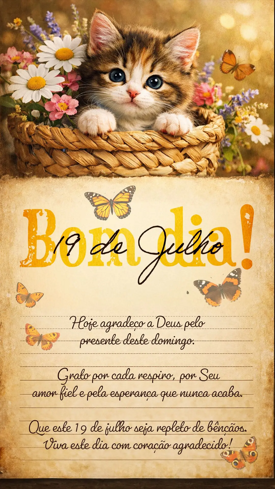 Bom dia! Hoje agradeço a Deus pelo presente deste domingo. Grato por cada respiro, por Seu amor fiel e pela esperança que nunca acaba. Que este 19 de j...