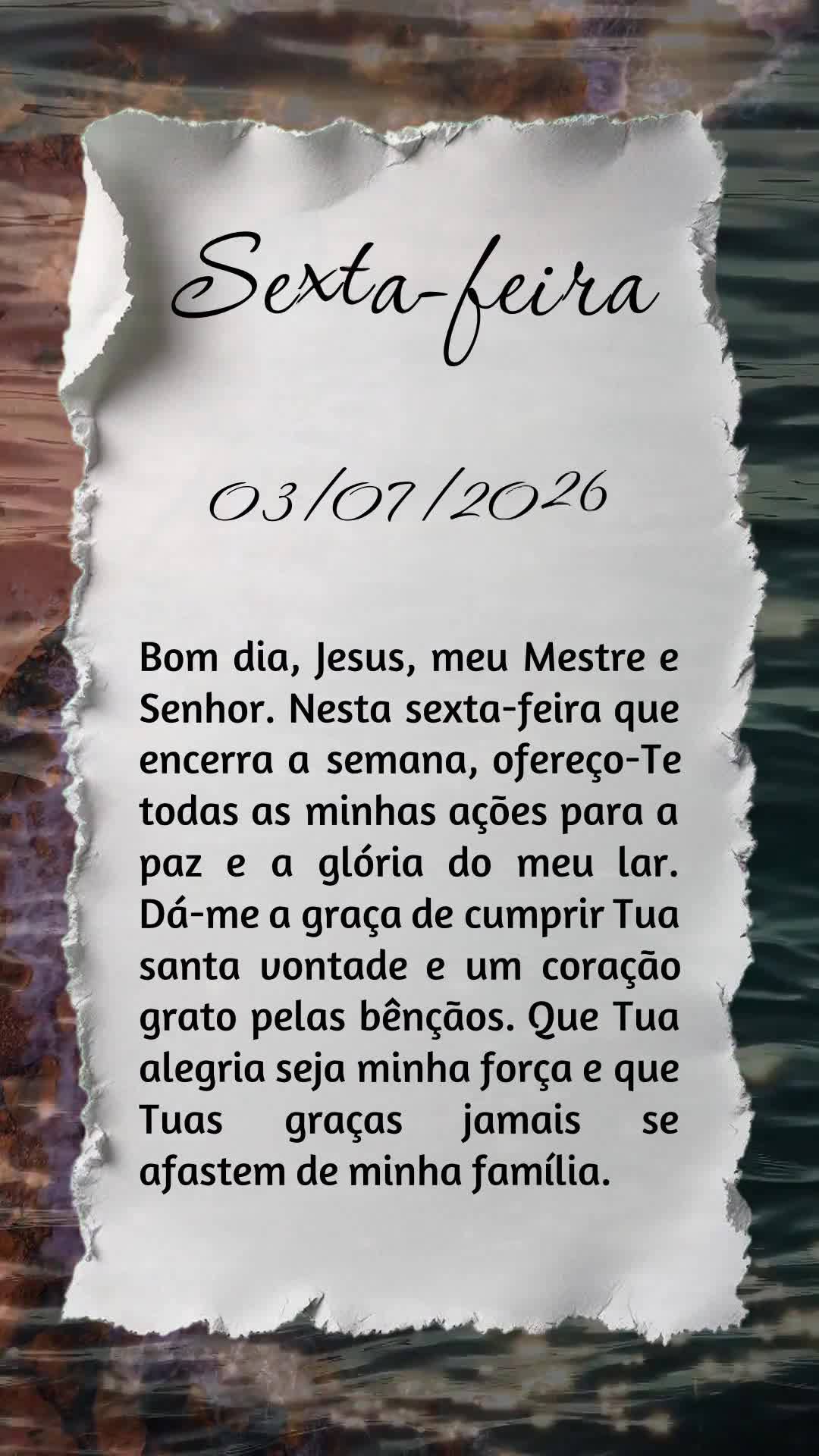 Bom dia, Jesus, meu Mestre e Senhor. Nesta sexta-feira que encerra a semana, ofereço-Te todas as minhas ações para a paz e a glória do meu lar. Dá-m...