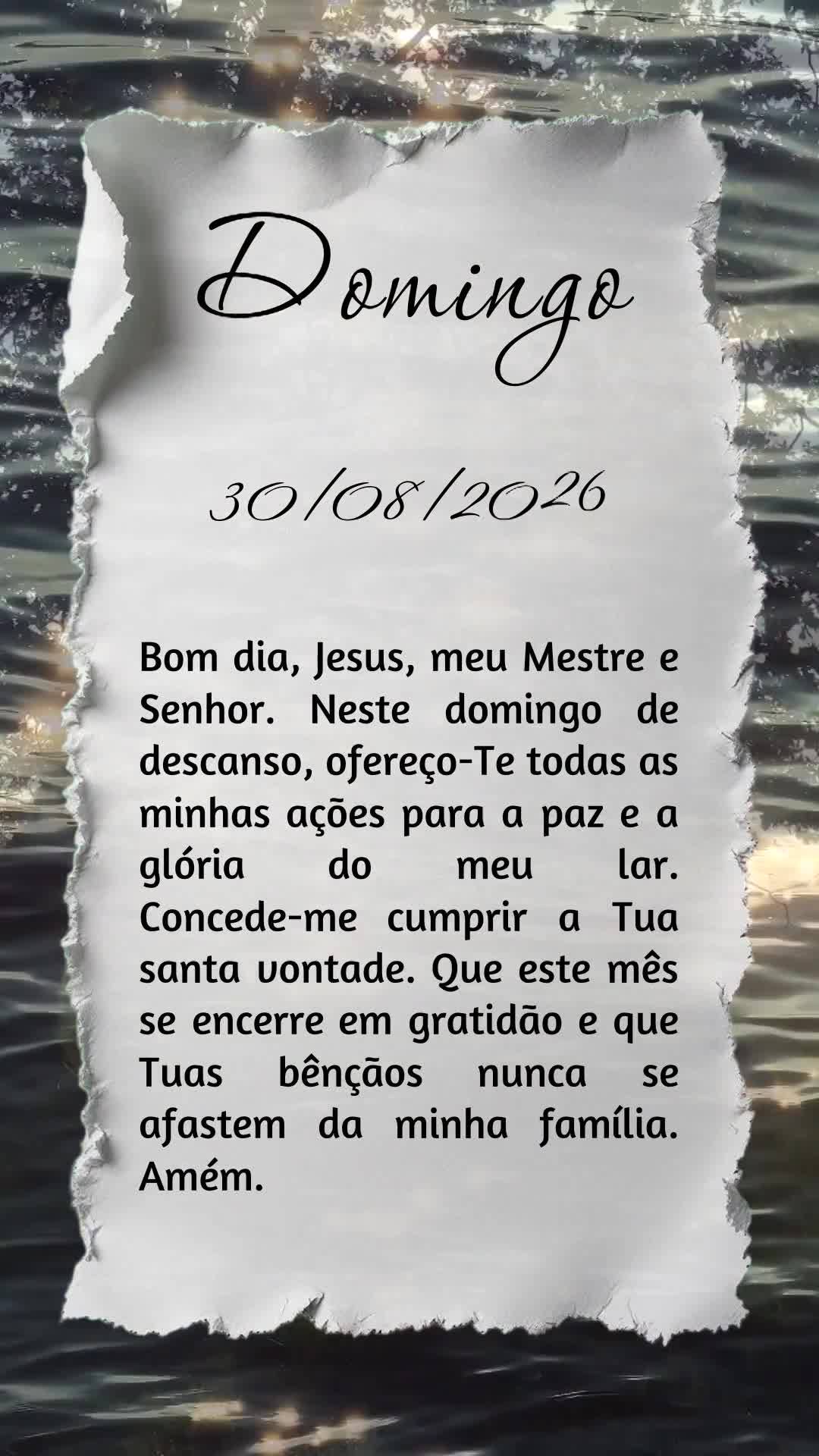 Bom dia, Jesus, meu Mestre e Senhor. Neste domingo de descanso, ofereço-Te todas as minhas ações para a paz e a glória do meu lar. Concede-me cumprir...