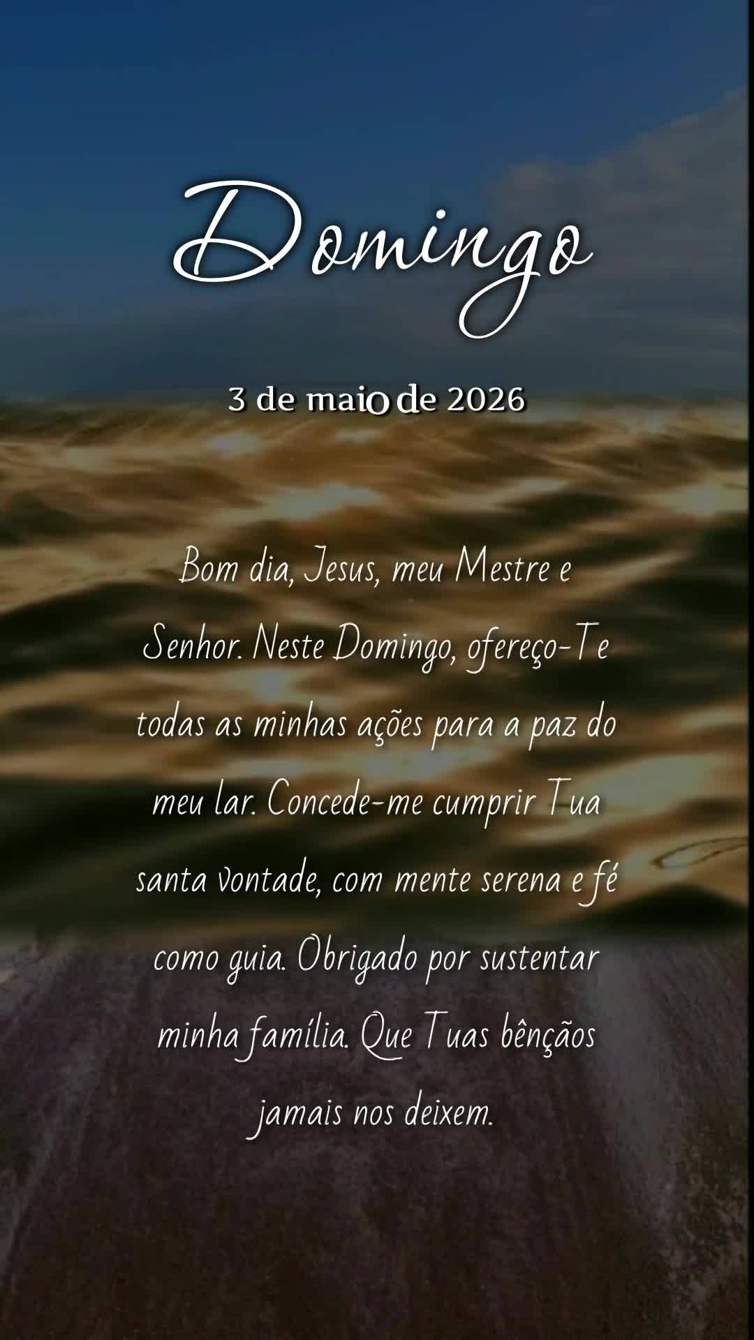 Bom dia, Jesus, meu Mestre e Senhor. Neste Domingo, ofereço-Te todas as minhas ações para a paz do meu lar. Concede-me cumprir Tua santa vontade, com ...