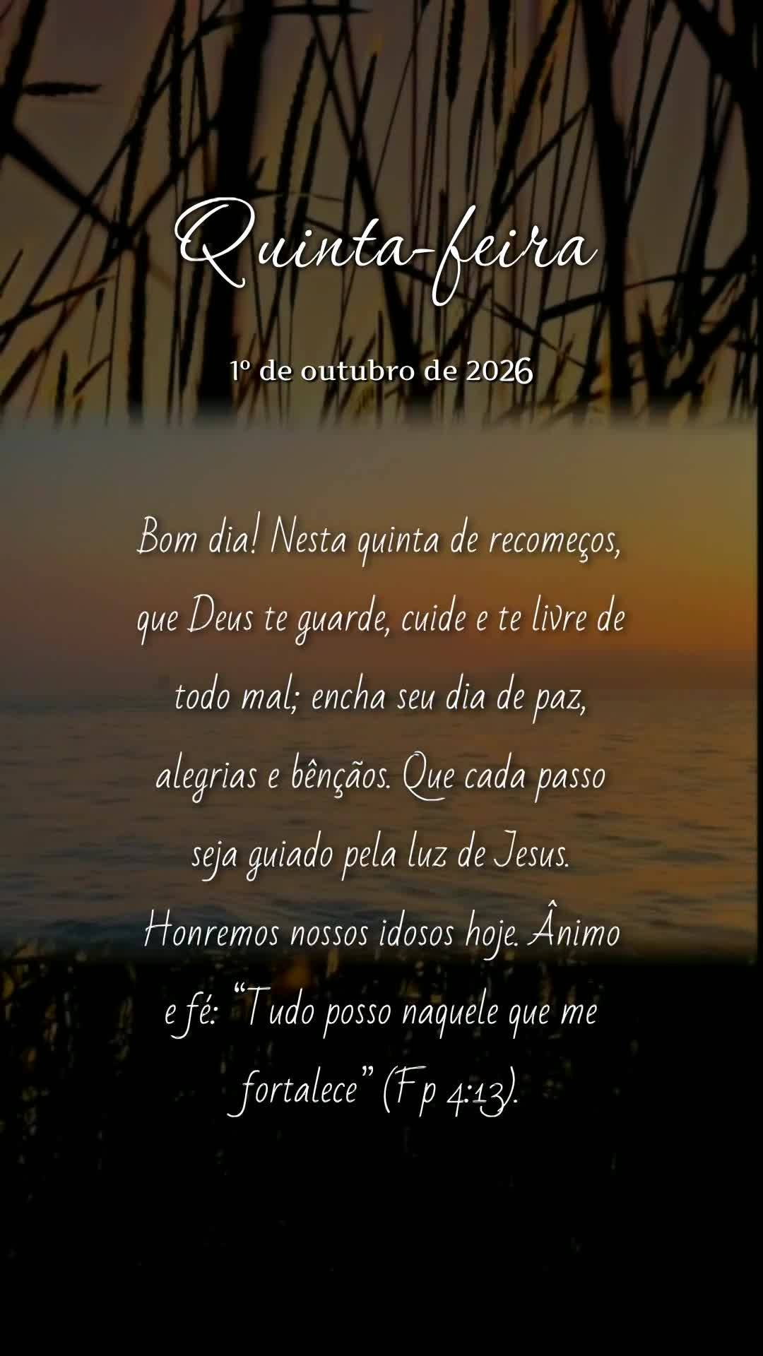 Bom dia! Nesta quinta de recomeços, que Deus te guarde, cuide e te livre de todo mal; encha seu dia de paz, alegrias e bênçãos. Que cada passo seja g...