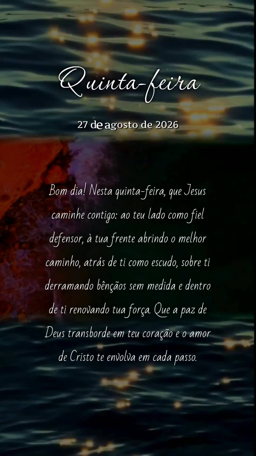 Bom dia! Nesta quinta-feira, que Jesus caminhe contigo: ao teu lado como fiel defensor, à tua frente abrindo o melhor caminho, atrás de ti como escudo,...
