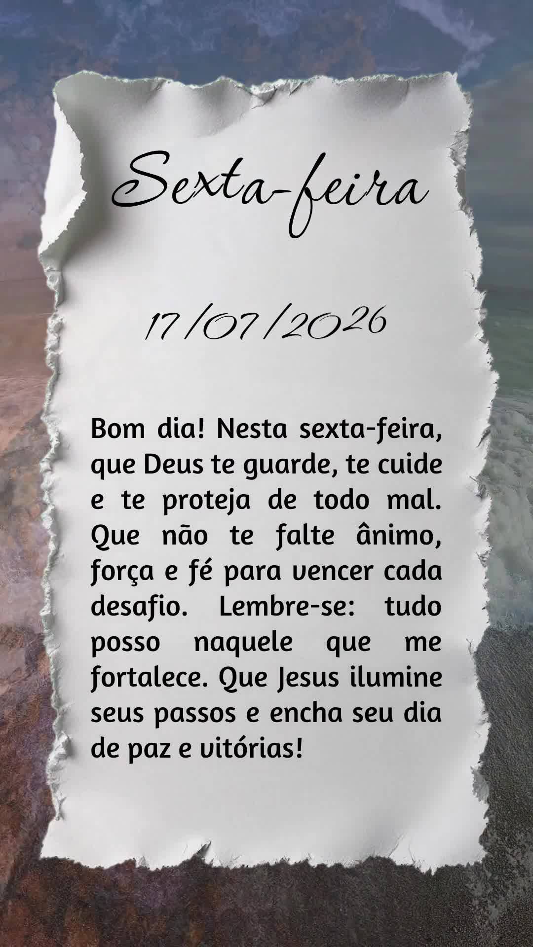Bom dia! Nesta sexta-feira, que Deus te guarde, te cuide e te proteja de todo mal. Que não te falte ânimo, força e fé para vencer cada desafio. Lembr...