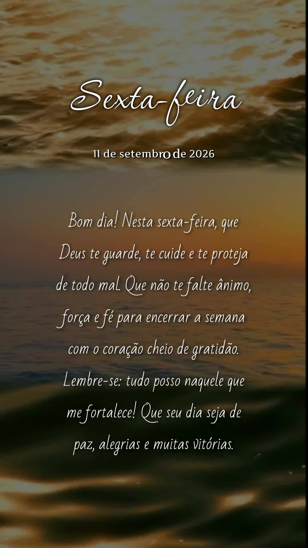 Bom dia! Nesta sexta-feira, que Deus te guarde, te cuide e te proteja de todo mal. Que não te falte ânimo, força e fé para encerrar a semana com o co...
