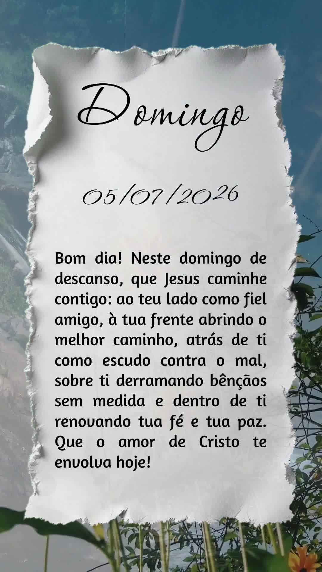 Bom dia! Neste domingo de descanso, que Jesus caminhe contigo: ao teu lado como fiel amigo, à tua frente abrindo o melhor caminho, atrás de ti como esc...