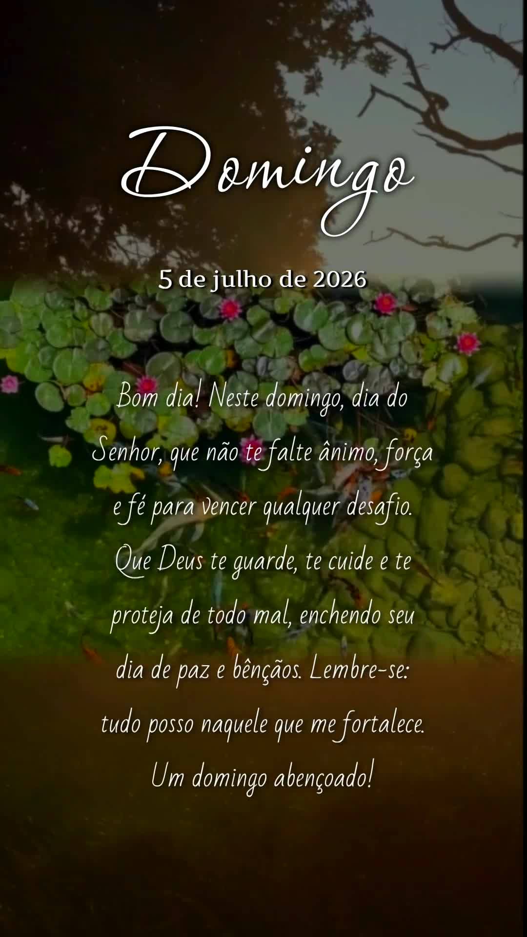 Bom dia! Neste domingo, dia do Senhor, que não te falte ânimo, força e fé para vencer qualquer desafio. Que Deus te guarde, te cuide e te proteja de ...