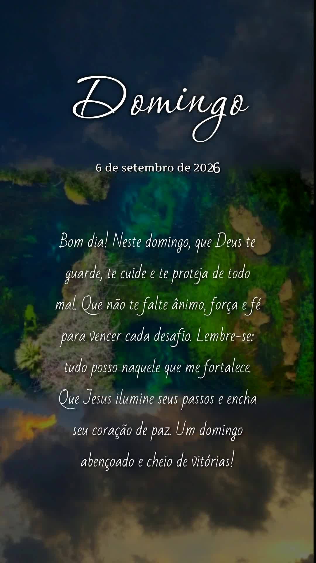 Bom dia! Neste domingo, que Deus te guarde, te cuide e te proteja de todo mal. Que não te falte ânimo, força e fé para vencer cada desafio. Lembre-se...