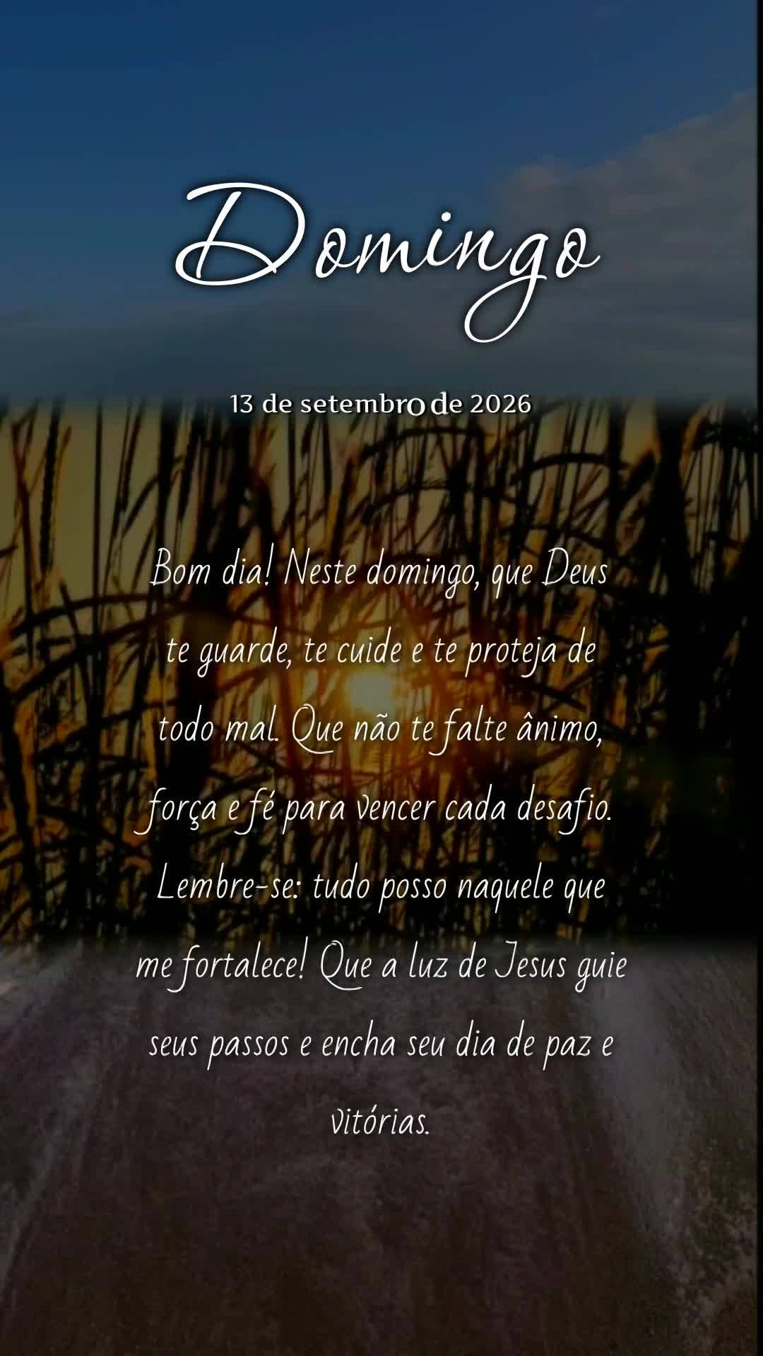 Bom dia! Neste domingo, que Deus te guarde, te cuide e te proteja de todo mal. Que não te falte ânimo, força e fé para vencer cada desafio. Lembre-se...