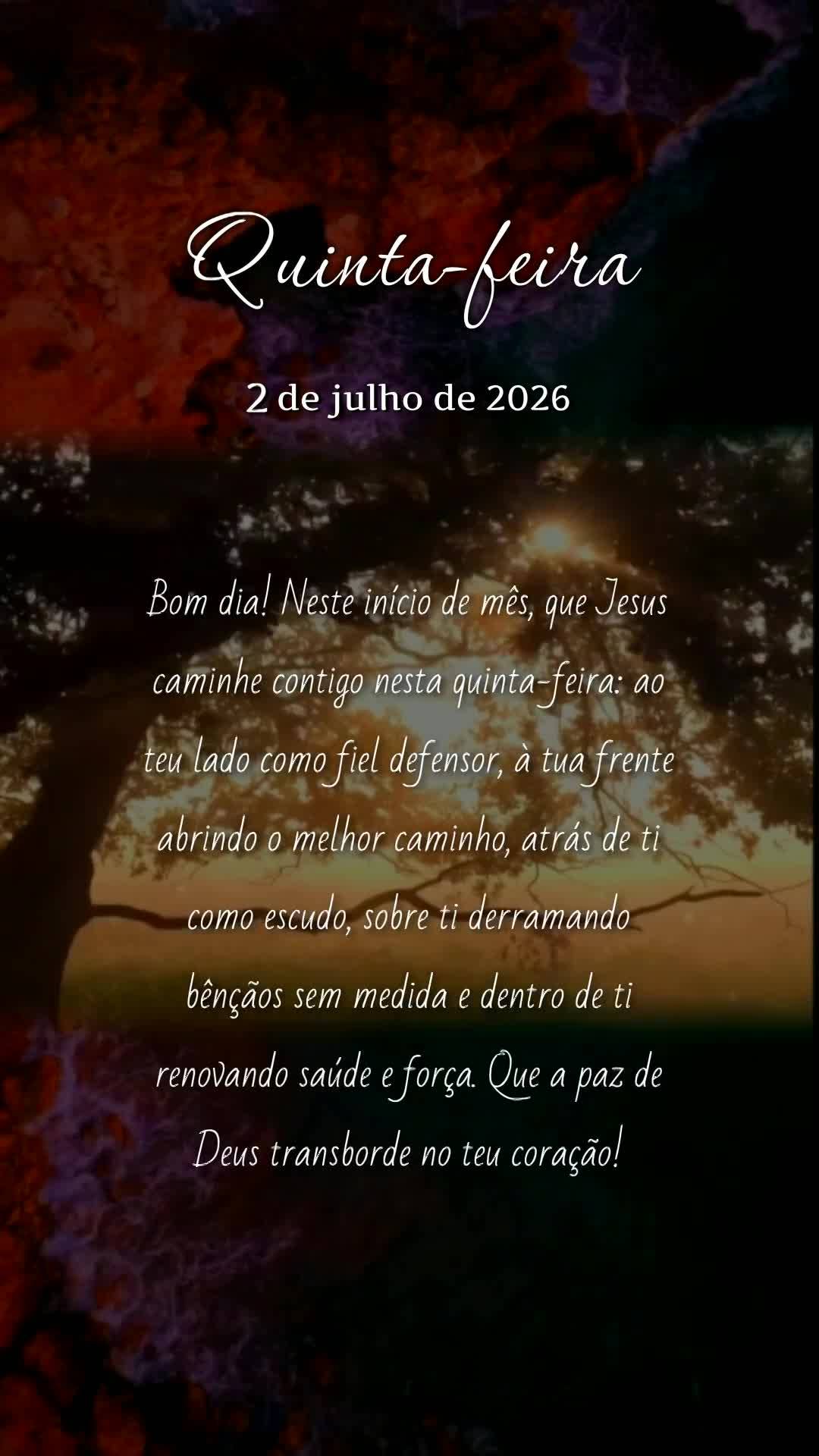 Bom dia! Neste início de mês, que Jesus caminhe contigo nesta quinta-feira: ao teu lado como fiel defensor, à tua frente abrindo o melhor caminho, atr...