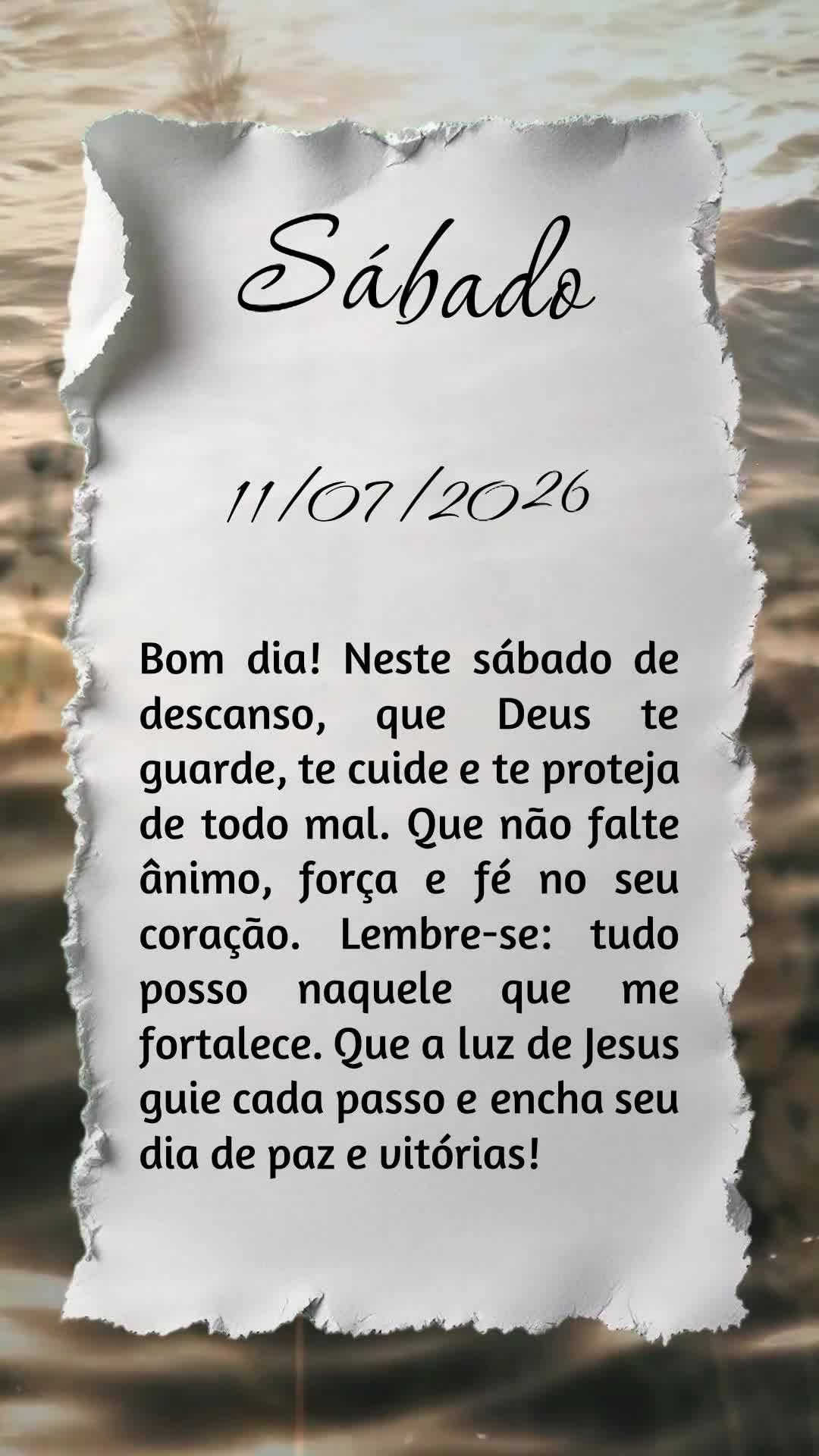 Bom dia! Neste sábado de descanso, que Deus te guarde, te cuide e te proteja de todo mal. Que não falte ânimo, força e fé no seu coração. Lembre-s...