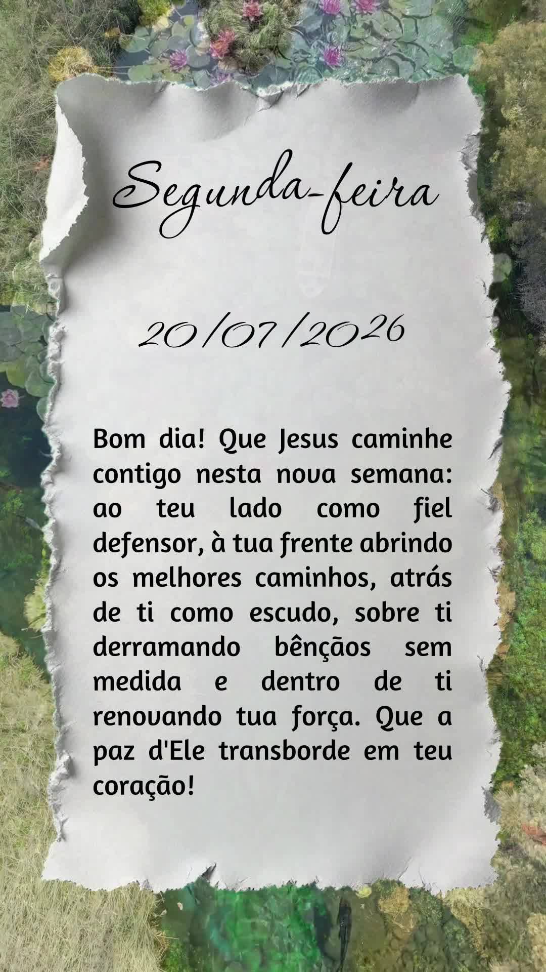 Bom dia! Que Jesus caminhe contigo nesta nova semana: ao teu lado como fiel defensor, à tua frente abrindo os melhores caminhos, atrás de ti como escud...