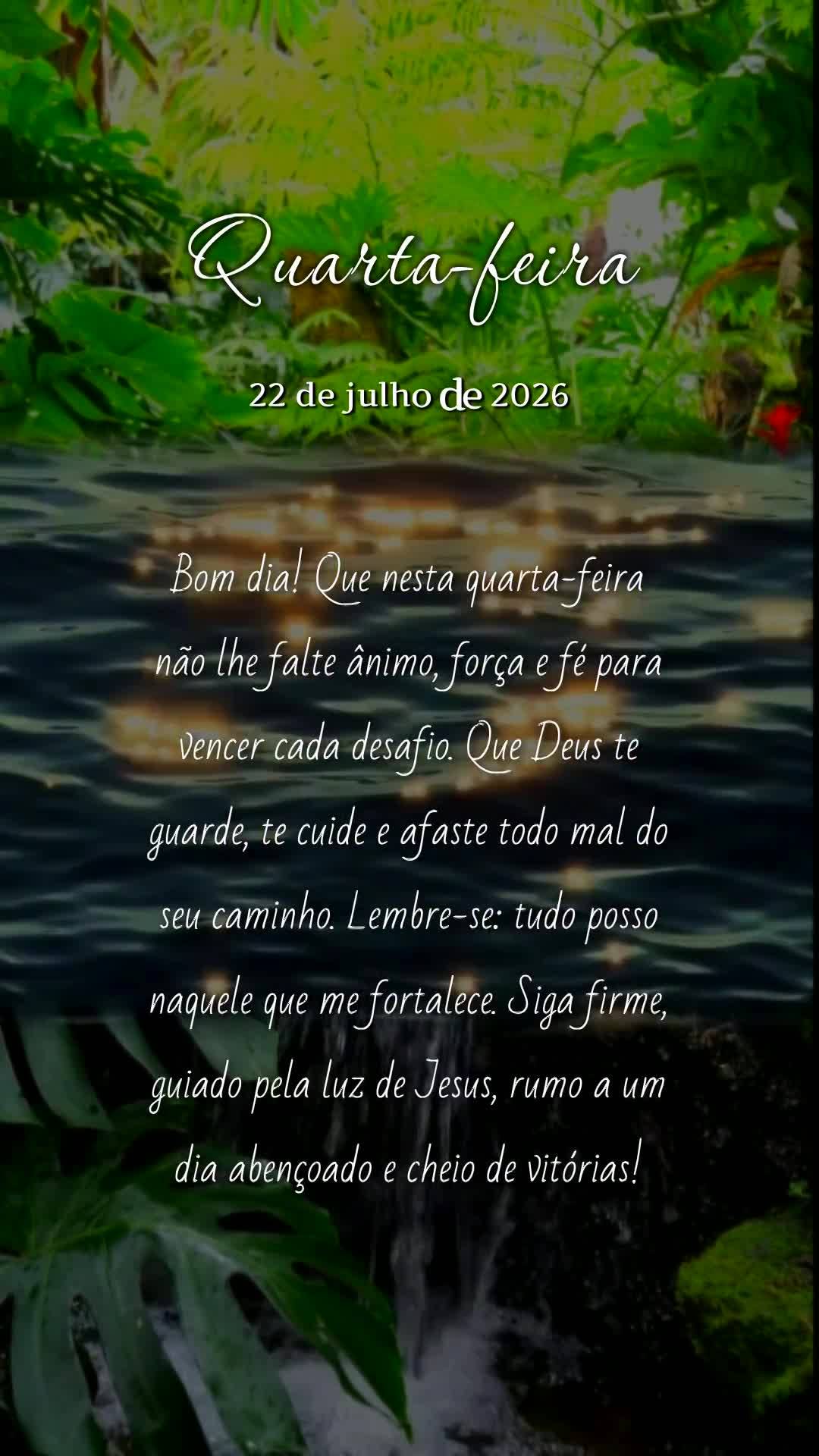 Bom dia! Que nesta quarta-feira não lhe falte ânimo, força e fé para vencer cada desafio. Que Deus te guarde, te cuide e afaste todo mal do seu camin...
