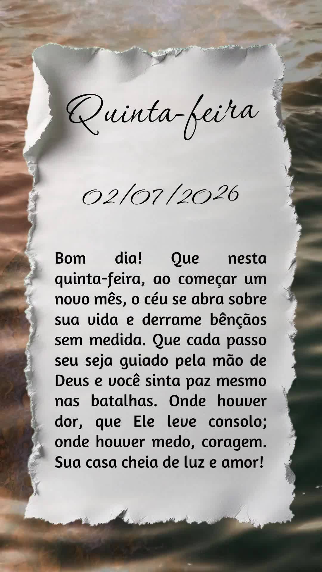 Bom dia! Que nesta quinta-feira, ao começar um novo mês, o céu se abra sobre sua vida e derrame bênçãos sem medida. Que cada passo seu seja guiado ...