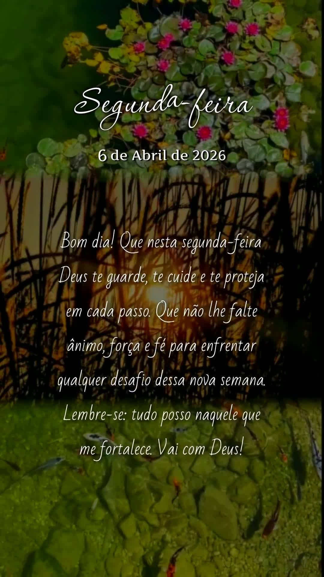 Bom dia! Que nesta segunda-feira Deus te guarde, te cuide e te proteja em cada passo. Que não lhe falte ânimo, força e fé para enfrentar qualquer des...