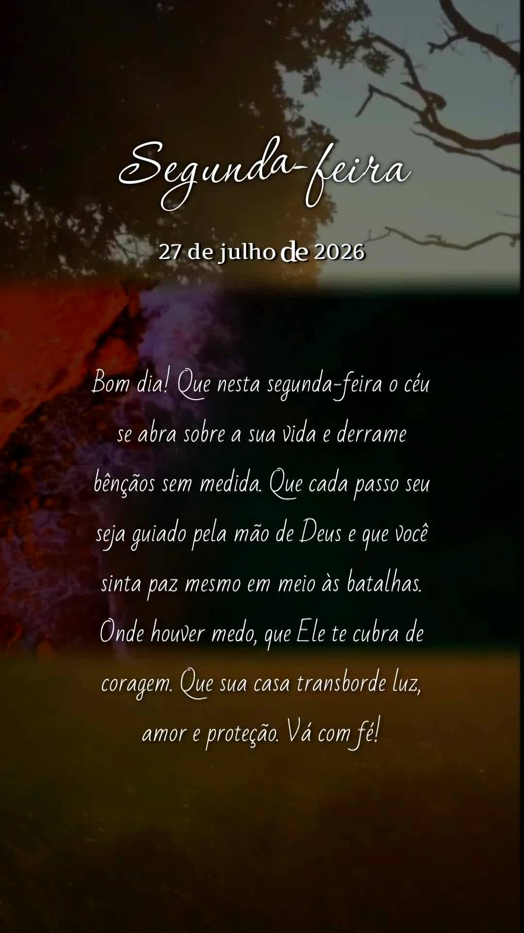 Bom dia! Que nesta segunda-feira o céu se abra sobre a sua vida e derrame bênçãos sem medida. Que cada passo seu seja guiado pela mão de Deus e que ...
