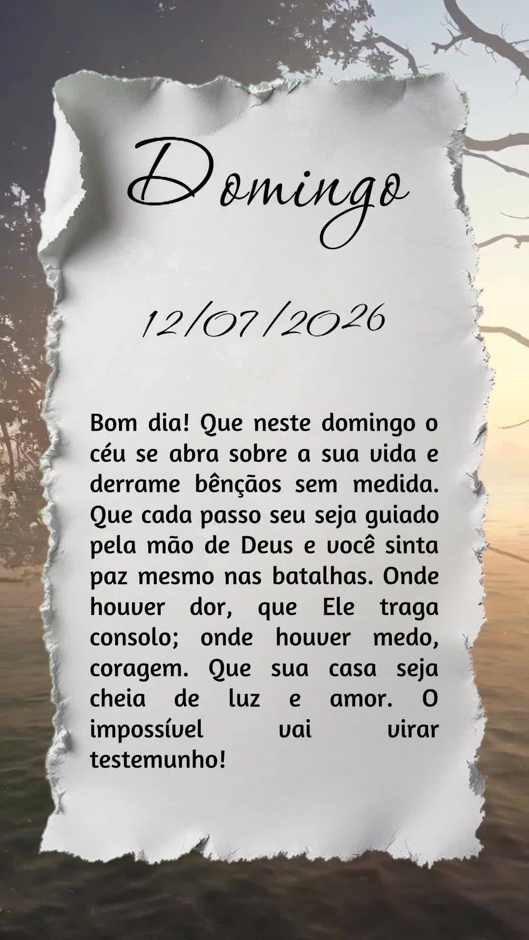 Bom dia! Que neste domingo o céu se abra sobre a sua vida e derrame bênçãos sem medida. Que cada passo seu seja guiado pela mão de Deus e você sint...