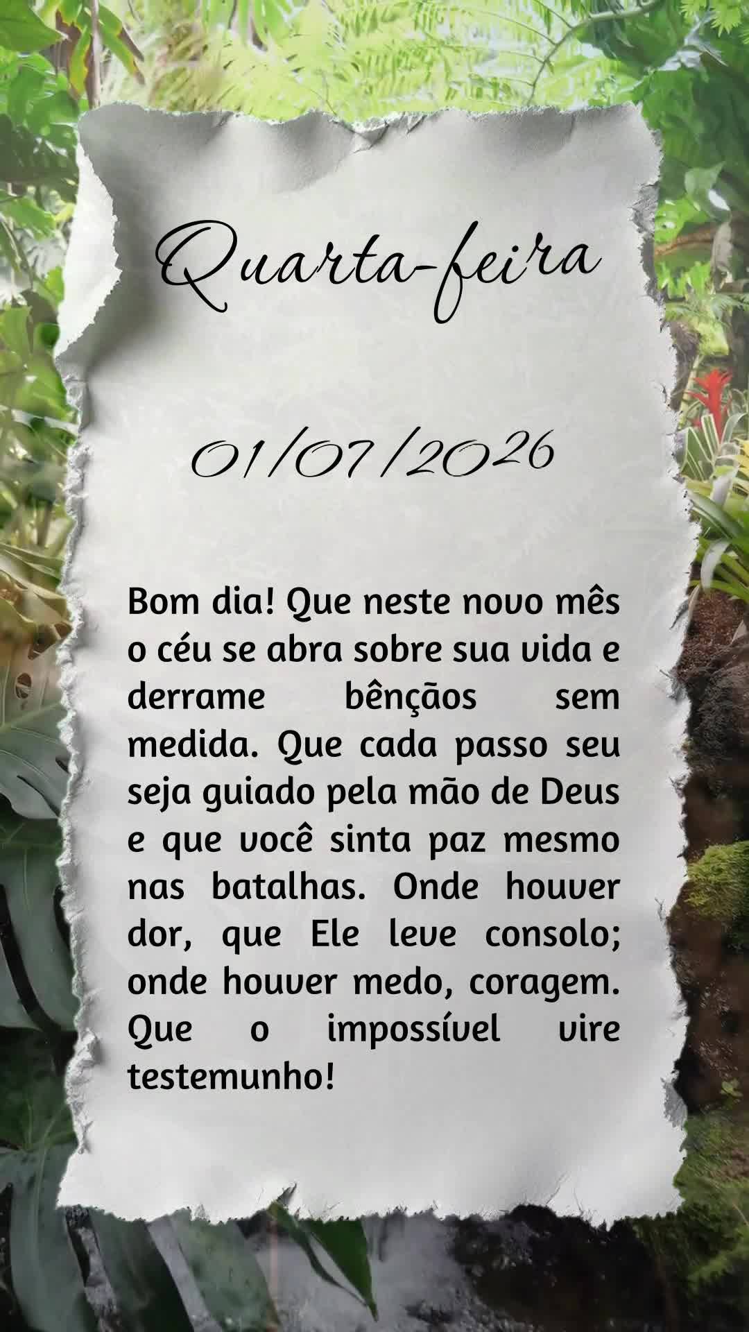 Bom dia! Que neste novo mês o céu se abra sobre sua vida e derrame bênçãos sem medida. Que cada passo seu seja guiado pela mão de Deus e que você ...