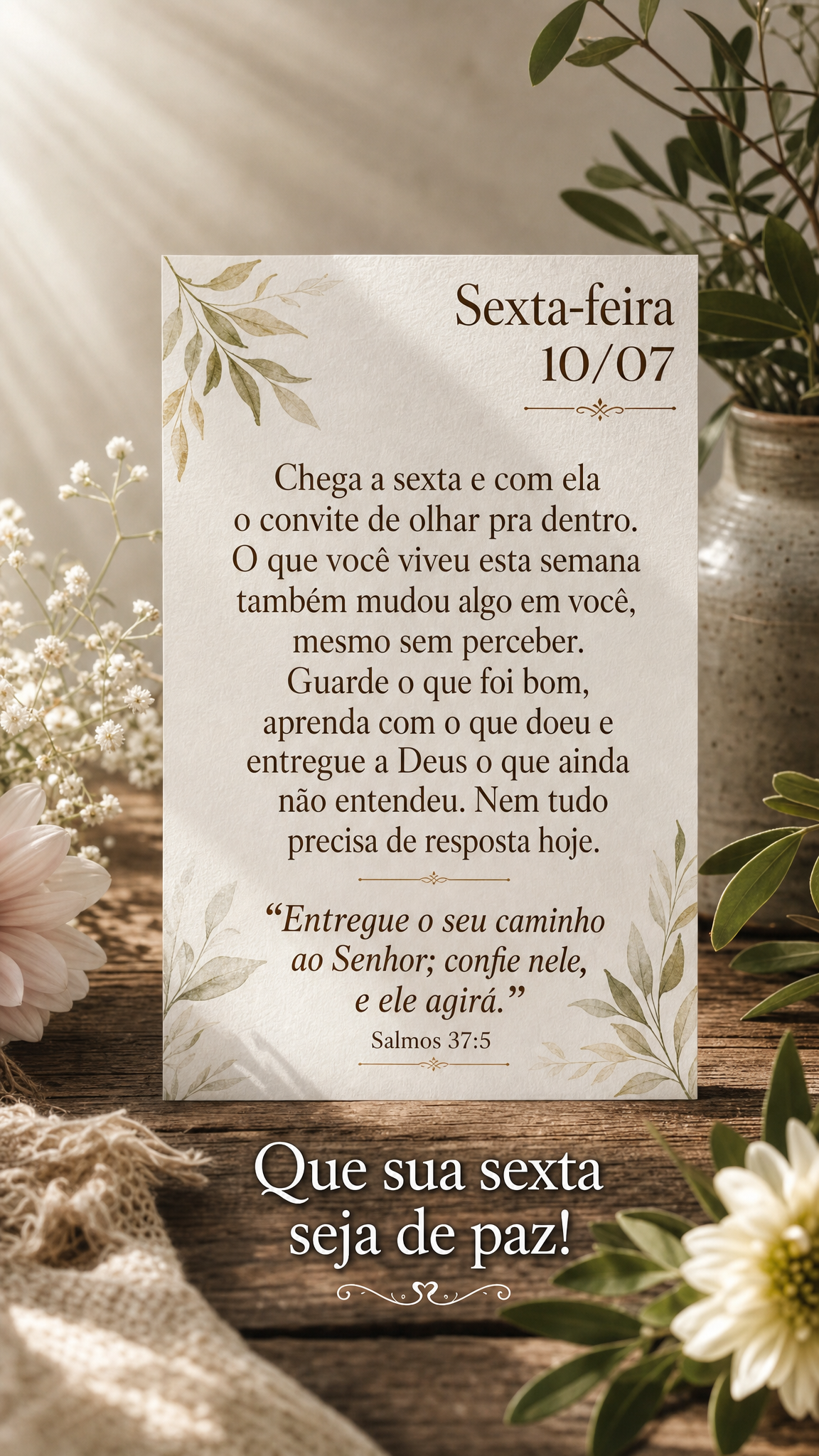 Chega a sexta e com ela o convite de olhar pra dentro. O que você viveu esta semana também mudou algo em você, mesmo sem perceber. Guarde o que foi bo...