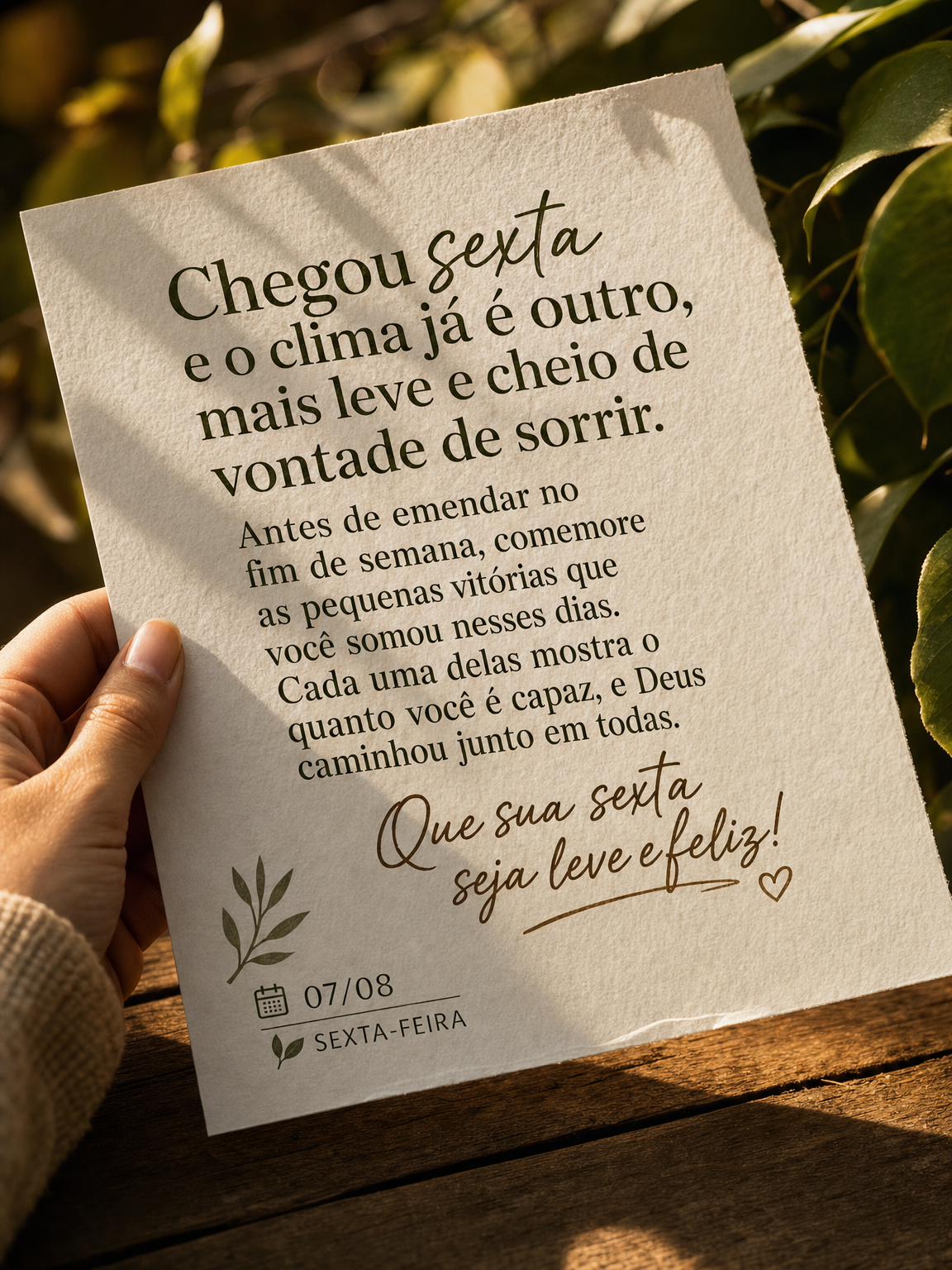 Chegou sexta e o clima já é outro, mais leve e cheio de vontade de sorrir. Antes de emendar no fim de semana, comemore as pequenas vitórias que você ...