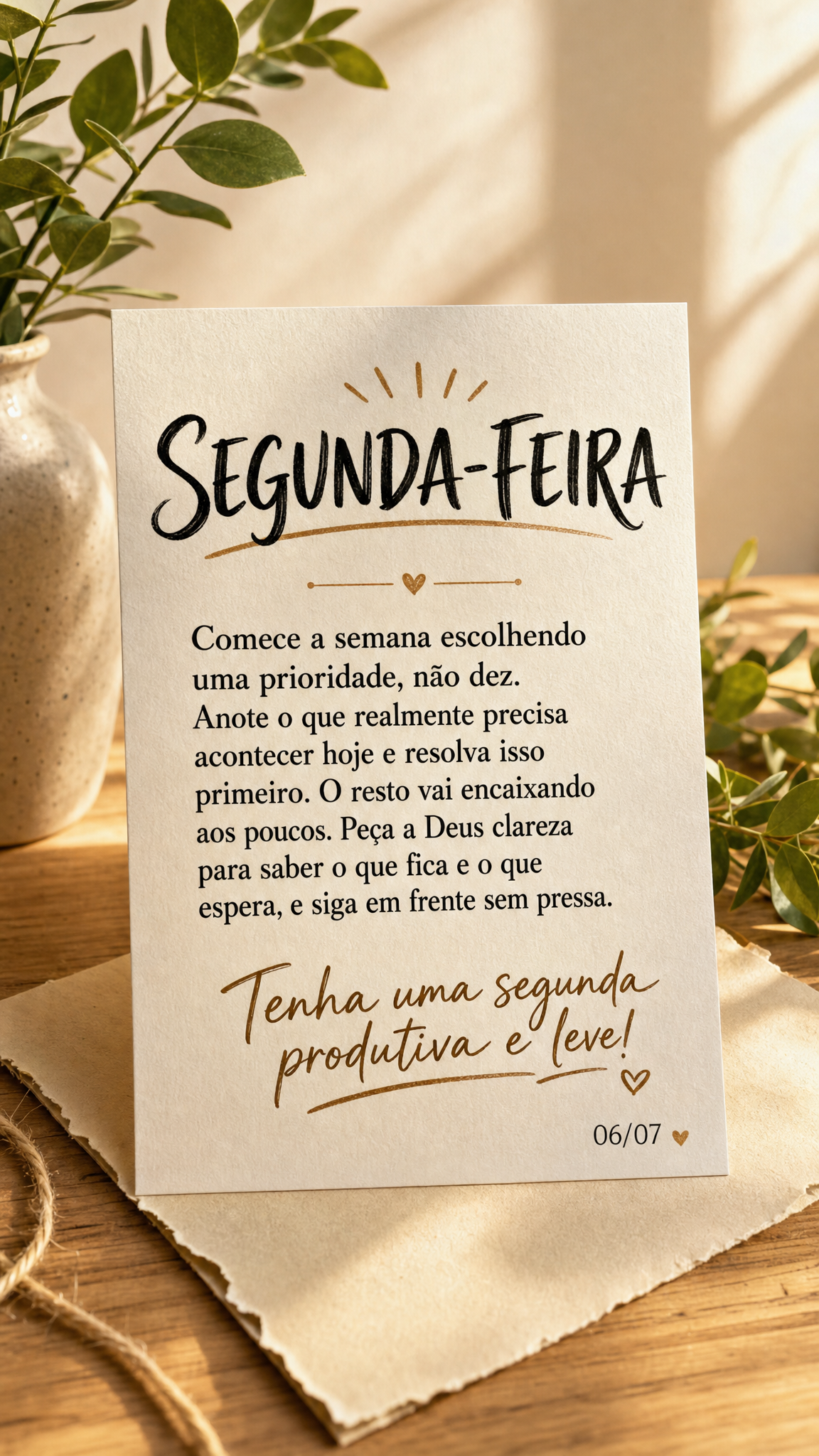Comece a semana escolhendo uma prioridade, não dez. Anote o que realmente precisa acontecer hoje e resolva isso primeiro. O resto vai encaixando aos pou...