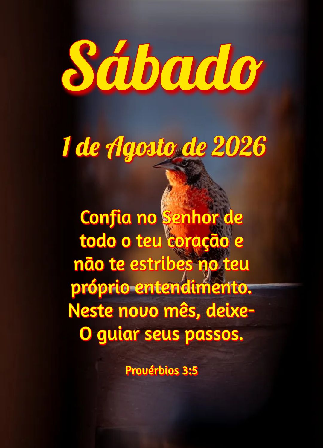 Confia no Senhor de todo o teu coração e não te estribes no teu próprio entendimento. Neste novo mês, deixe-O guiar seus passos. Provérbios 3:5