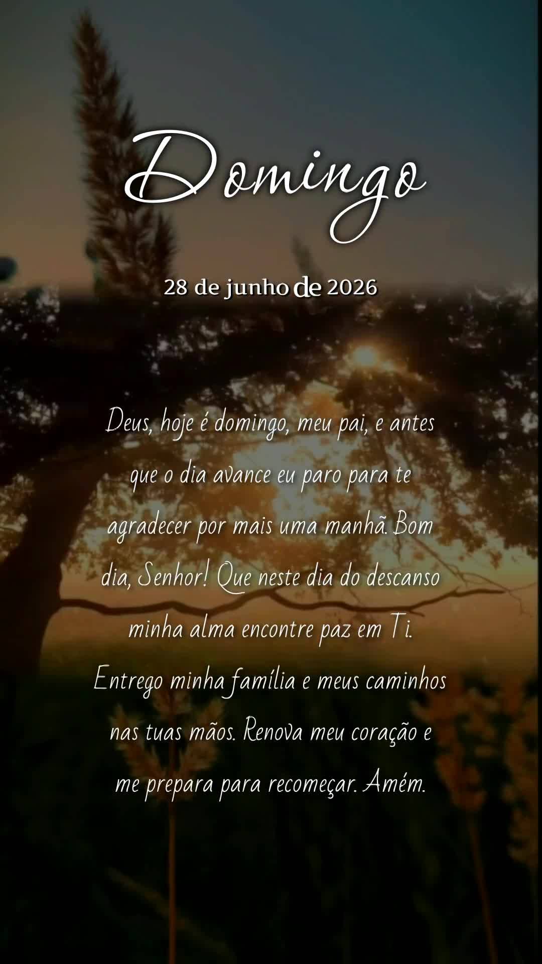 Deus, hoje é domingo, meu pai, e antes que o dia avance eu paro para te agradecer por mais uma manhã. Bom dia, Senhor! Que neste dia do descanso minha ...
