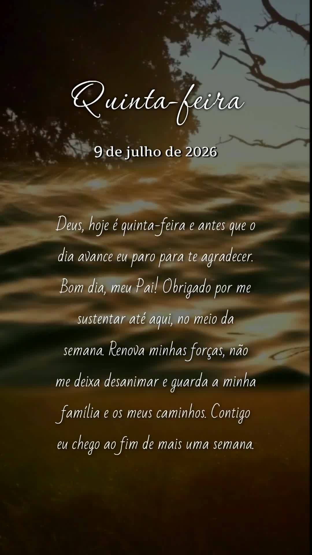Deus, hoje é quinta-feira e antes que o dia avance eu paro para te agradecer. Bom dia, meu Pai! Obrigado por me sustentar até aqui, no meio da semana. ...