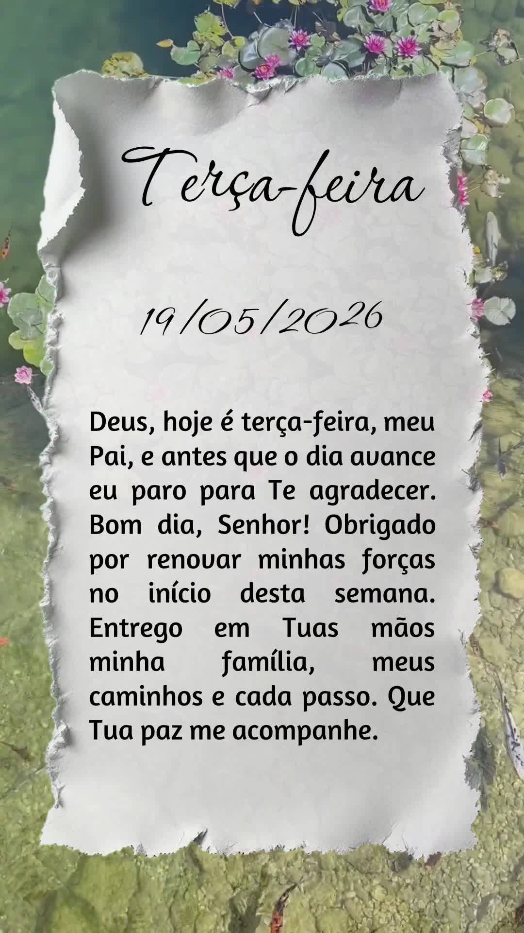 Deus, hoje é terça-feira, meu Pai, e antes que o dia avance eu paro para Te agradecer. Bom dia, Senhor! Obrigado por renovar minhas forças no início ...
