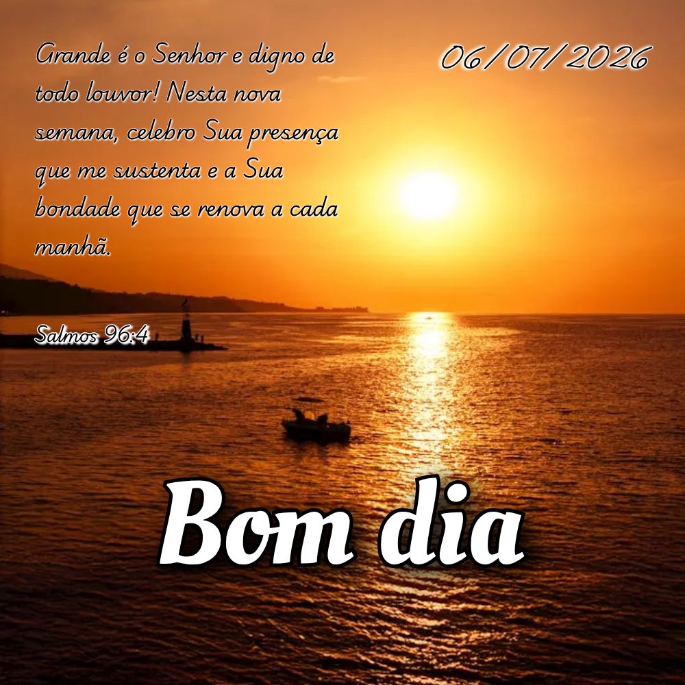 Grande é o Senhor e digno de todo louvor! Nesta nova semana, celebro Sua presença que me sustenta e a Sua bondade que se renova a cada manhã. Salmos 9...