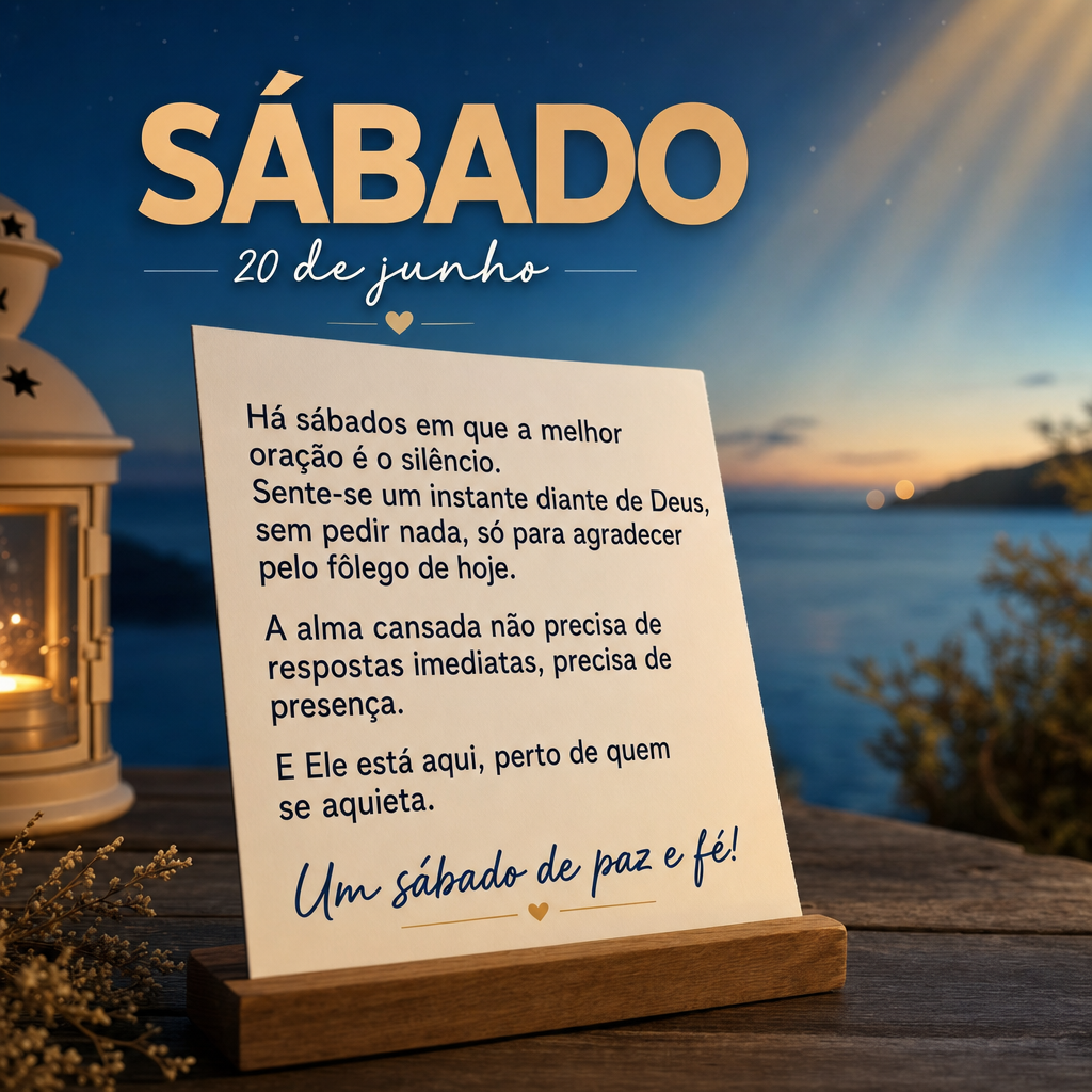 Há sábados em que a melhor oração é o silêncio. Sente-se um instante diante de Deus, sem pedir nada, só para agradecer pelo fôlego de hoje. A alm...