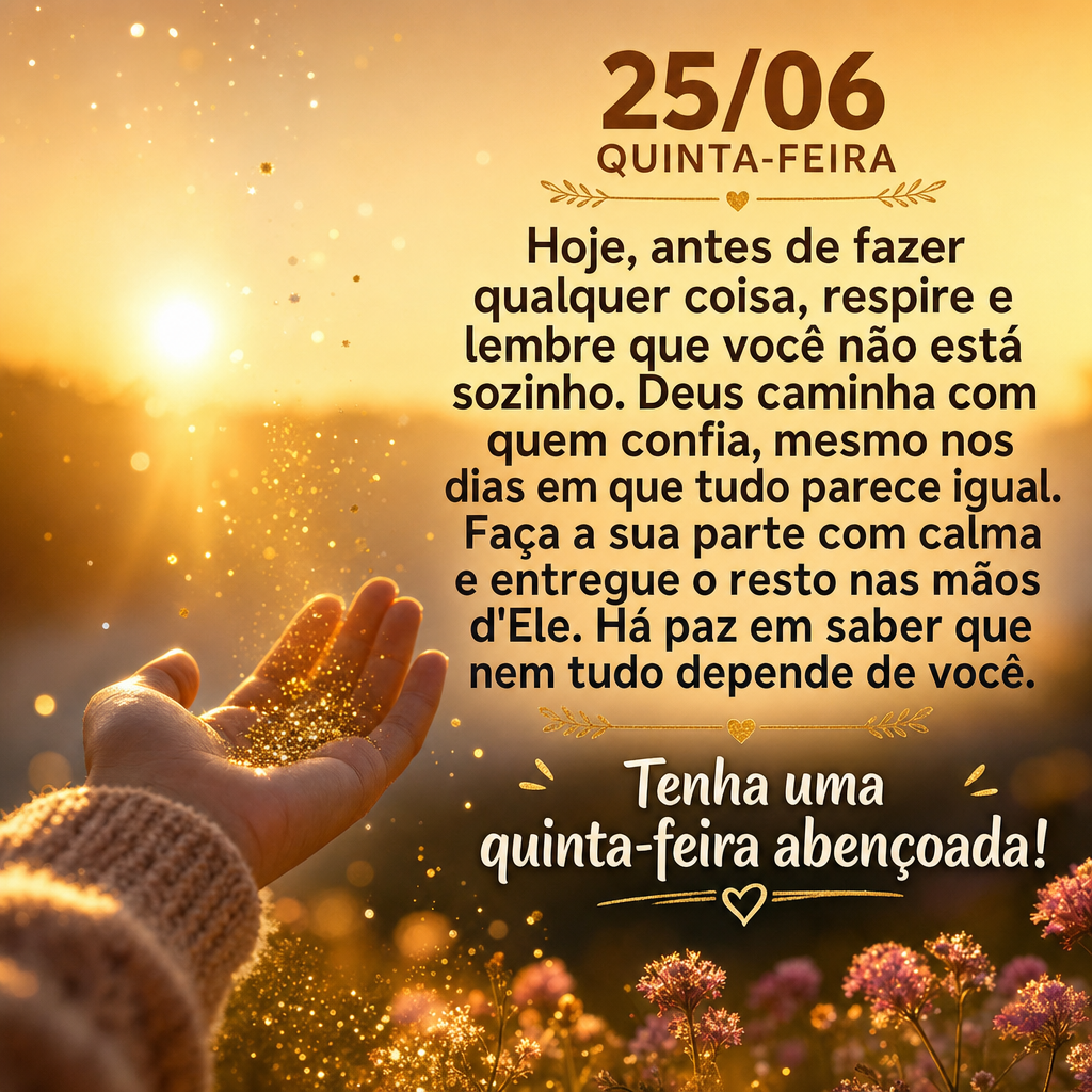 Hoje, antes de fazer qualquer coisa, respire e lembre que você não está sozinho. Deus caminha com quem confia, mesmo nos dias em que tudo parece igual...