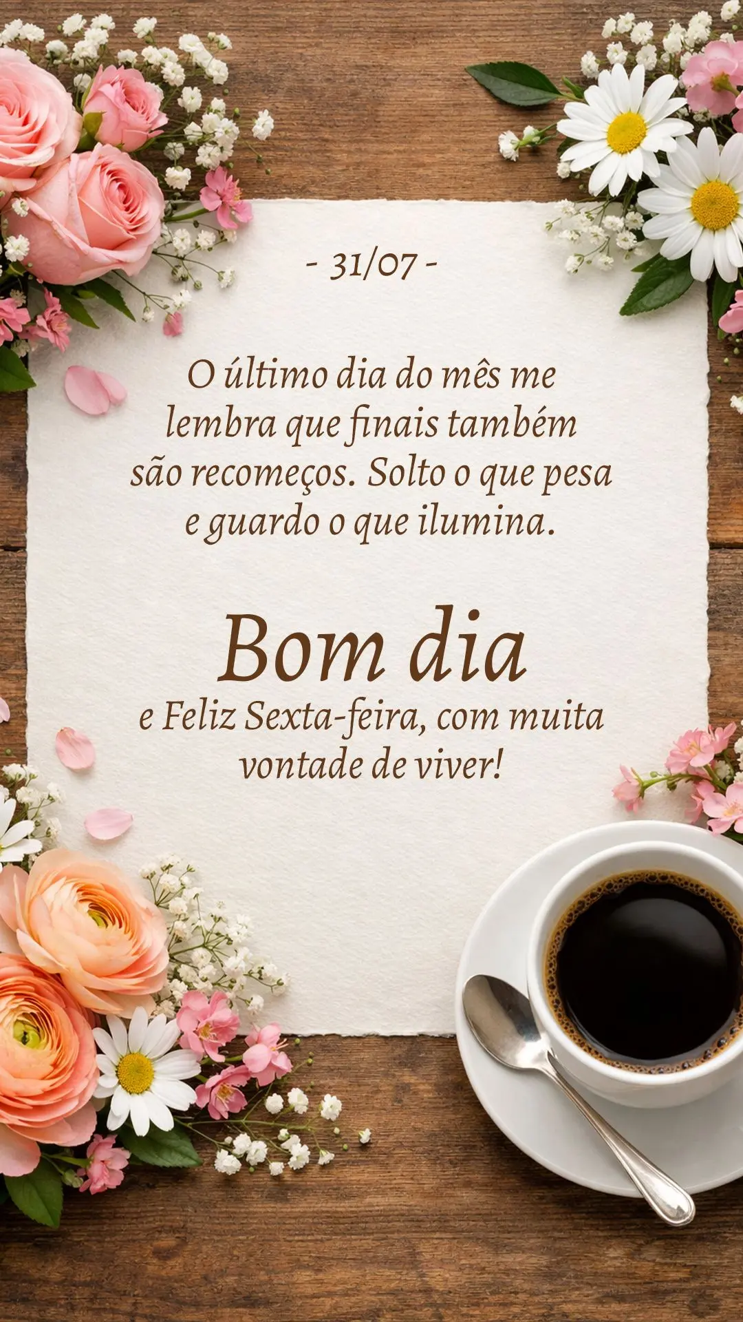 Hoje eu decido ser feliz. O último dia do mês me lembra que finais também são recomeços. Solto o que pesa e guardo o que ilumina. Bom dia e feliz se...