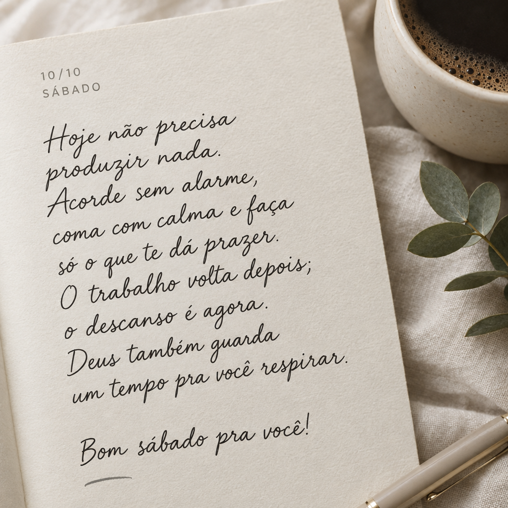 Hoje não precisa produzir nada. Acorde sem alarme, coma com calma e faça só o que te dá prazer. O trabalho volta depois; o descanso é agora. Deus ta...