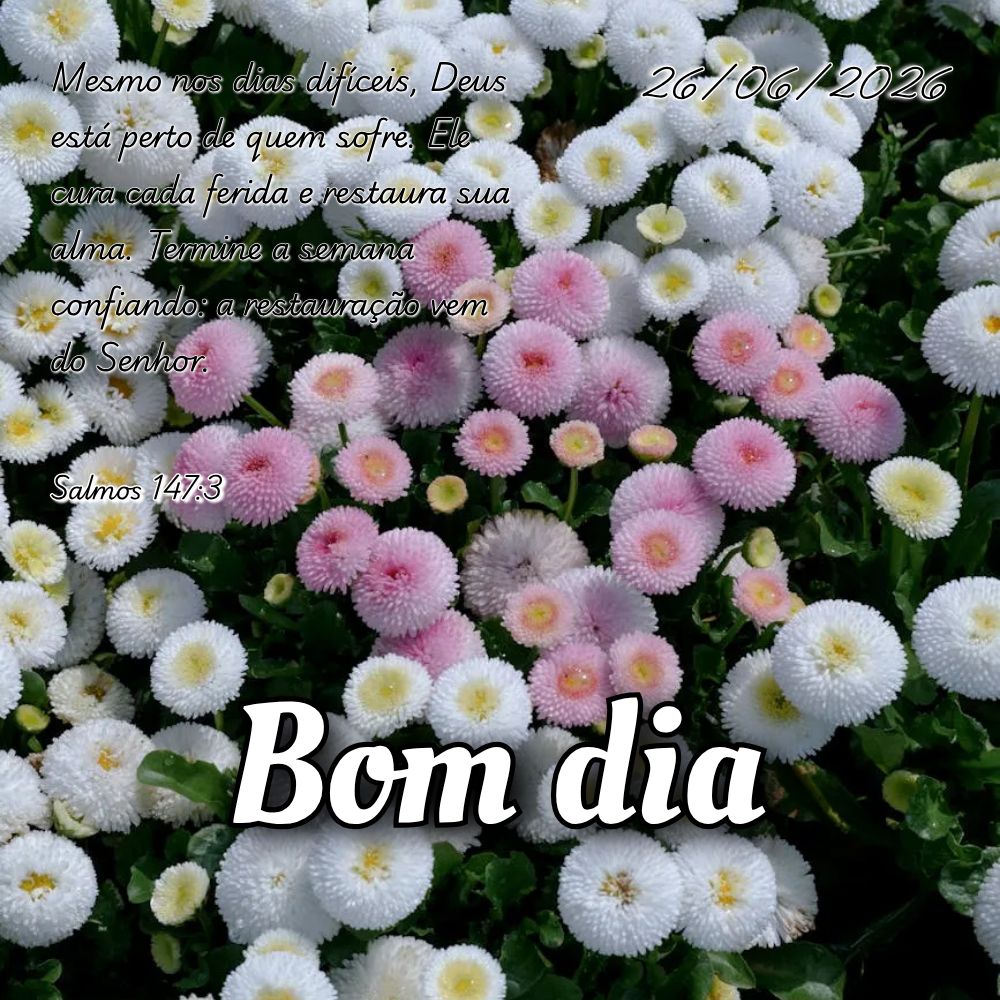 Mesmo nos dias difíceis, Deus está perto de quem sofre. Ele cura cada ferida e restaura sua alma. Termine a semana confiando: a restauração vem do Se...