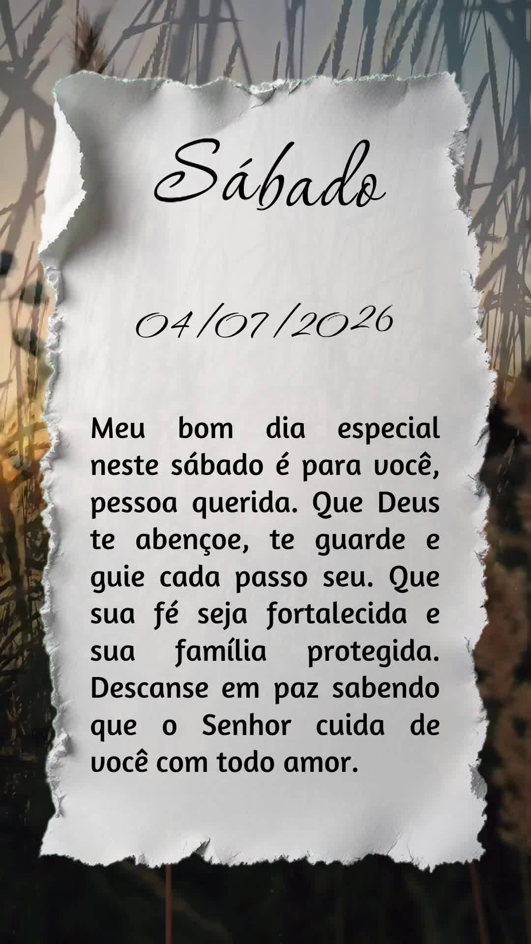 Meu bom dia especial neste sábado é para você, pessoa querida. Que Deus te abençoe, te guarde e guie cada passo seu. Que sua fé seja fortalecida e s...